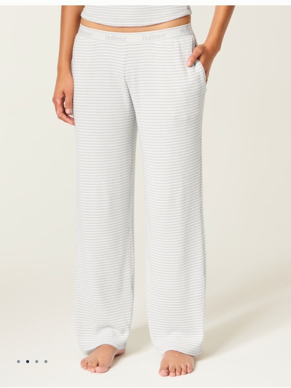 Hollister Stripe Ribbed Lounge Pants in White and Light Gray